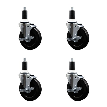 Service Caster 5'' SS Hard Rubber Swivel 1-3/8'' Expanding Stem Caster Set with Brake, 4PK SCC-SSEX20S514-HRS-TLB-138-4
